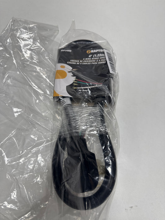 Raptor Tools RAP34006 40 Amp 4 Ft. 8/2 and 10/2 SRDT 125V Range Cord Black Cooking Appliance Accessories