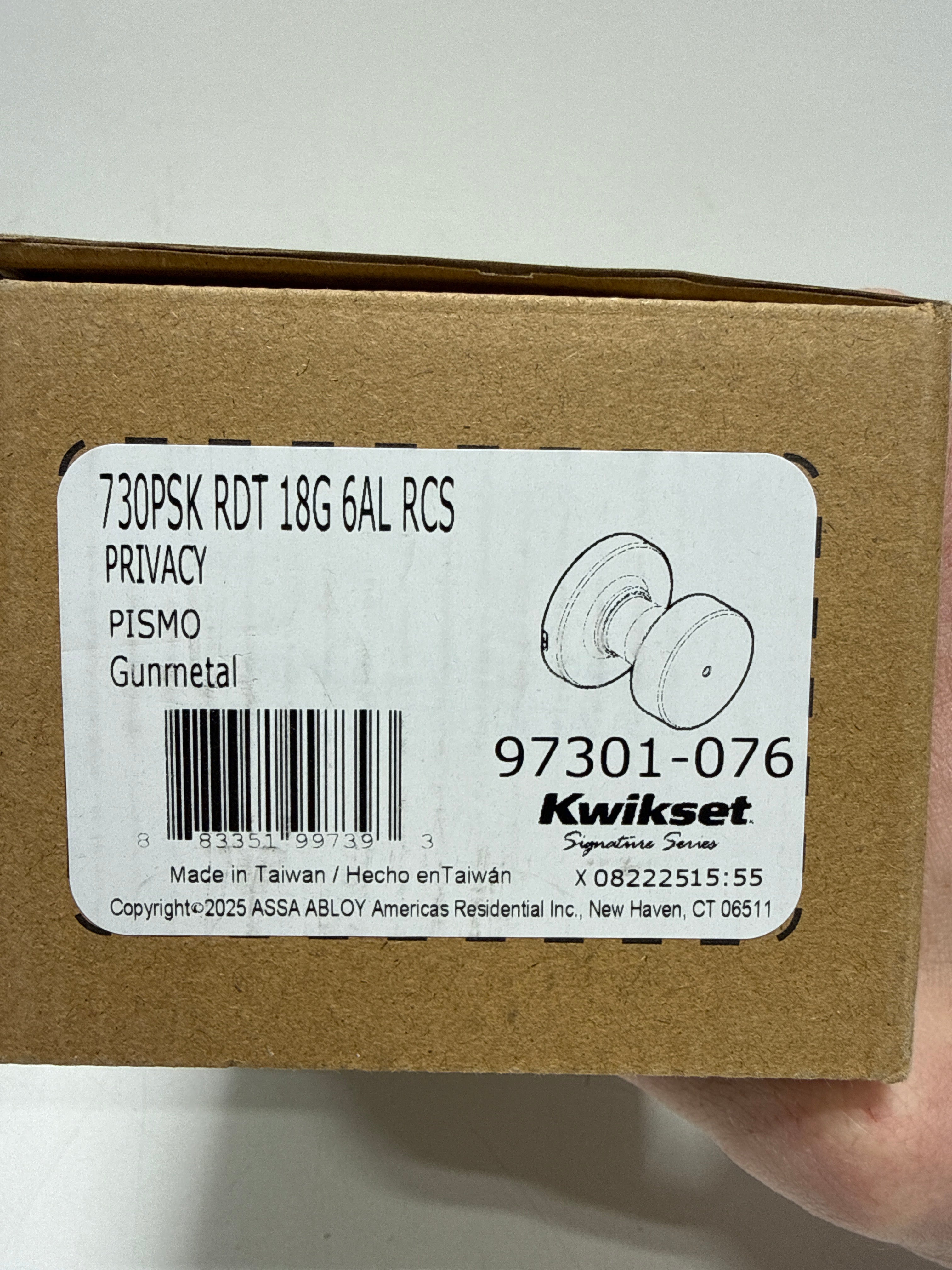 Kwikset 730Pskrdt Pismo Privacy Door Knob Set - Gun Metal