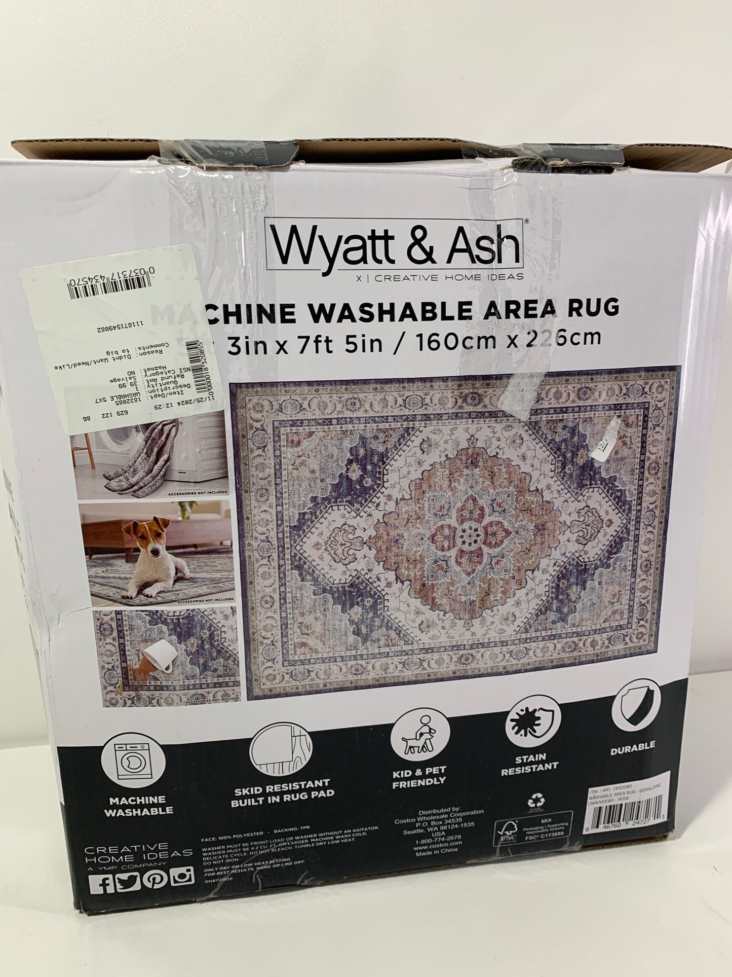 Wyatt & Ash Washable Area Rug, Aliyah 3ft x 5ft - Rose