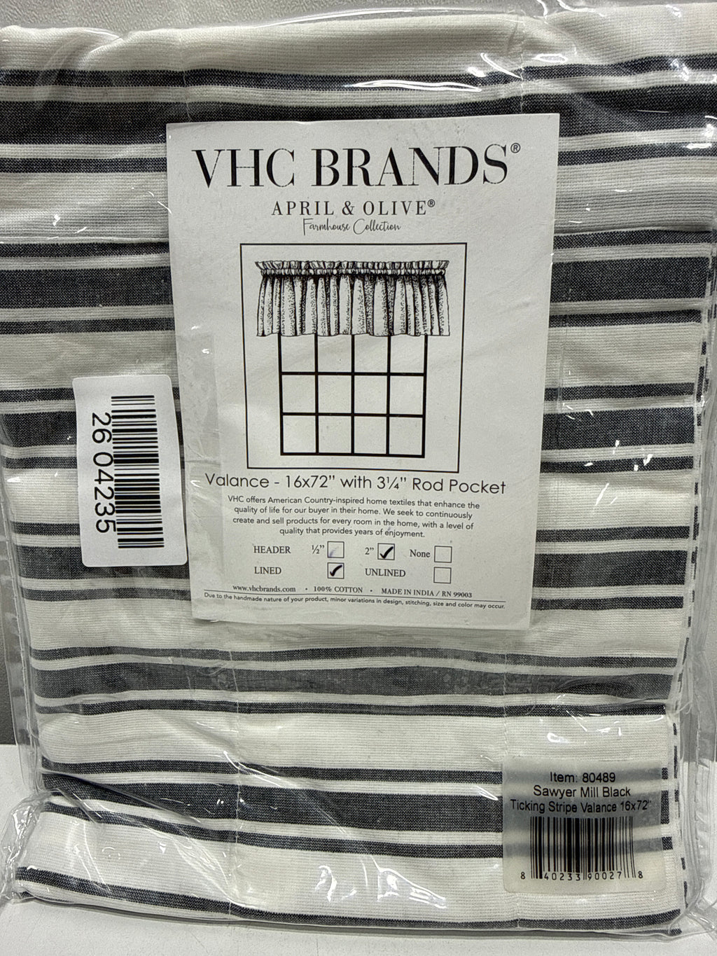 Sawyer Mill Ticking Stripe 72 in. L X 16 in. W Cotton Valance in Country Black Soft White