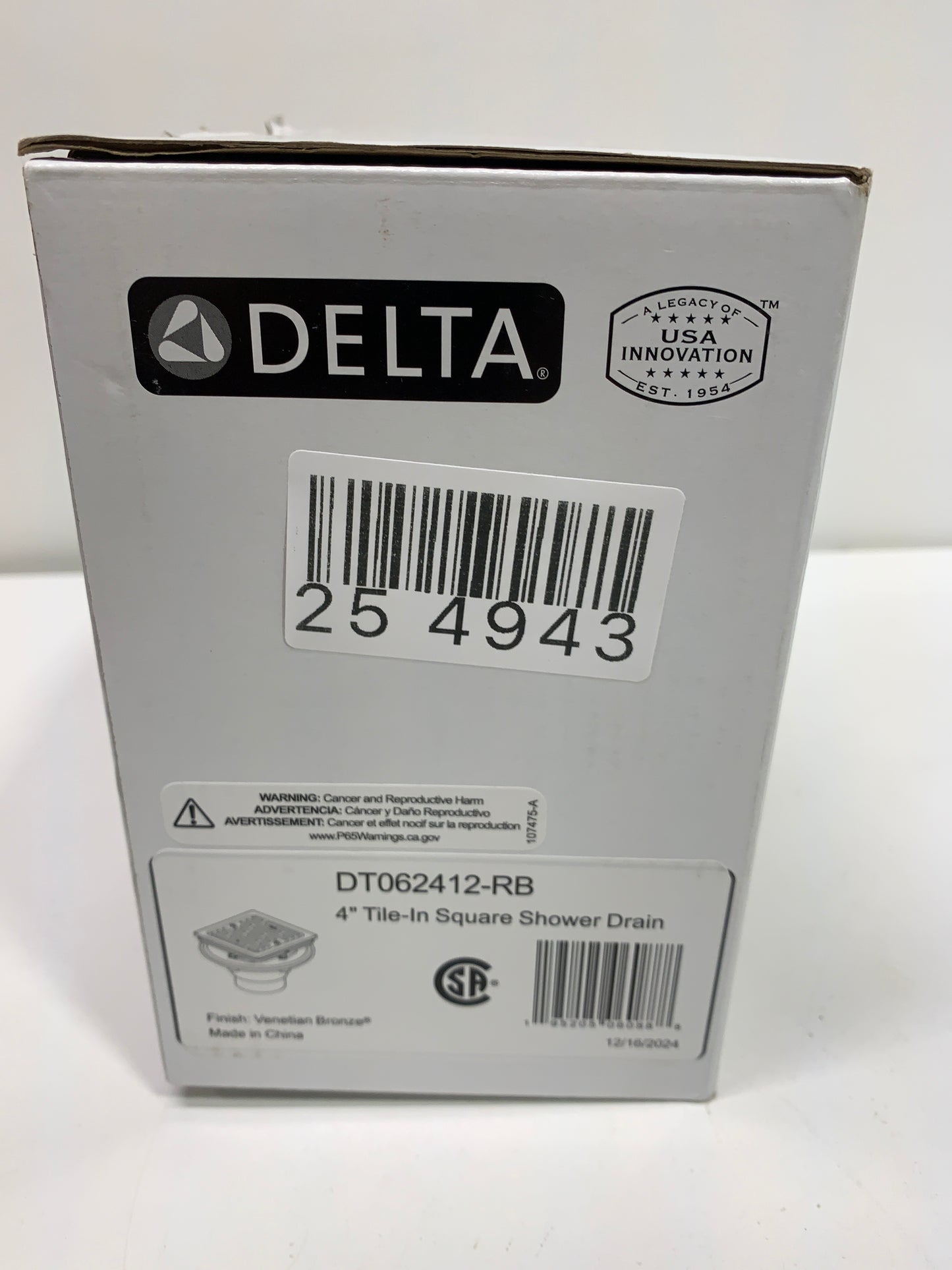 Delta DT062412 4" Tile-in Square Shower Drain Venetian Bronze