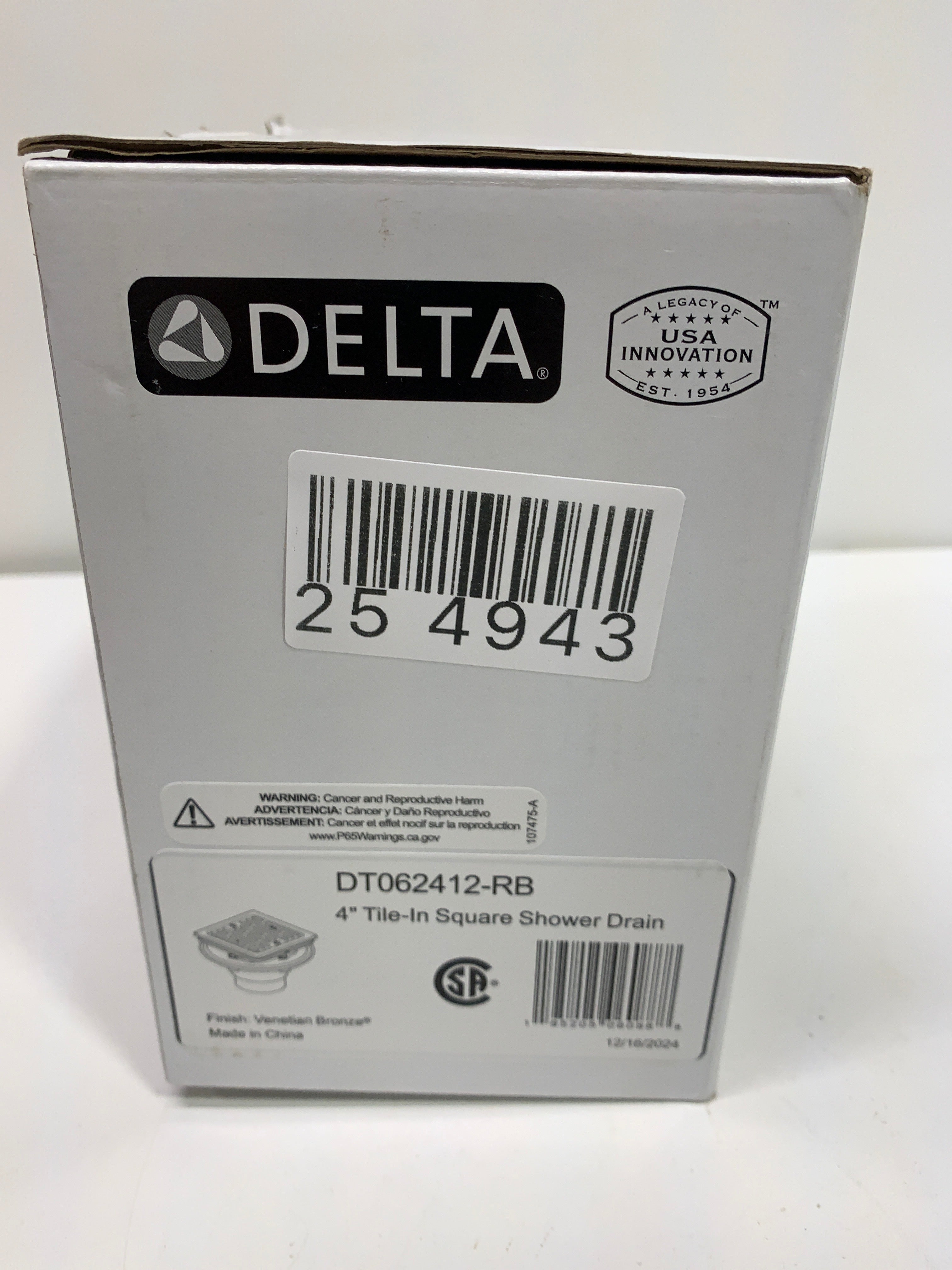 Delta DT062412 4’’ Tile-in Square Shower Drain Venetian Bronze - *Plumbing
