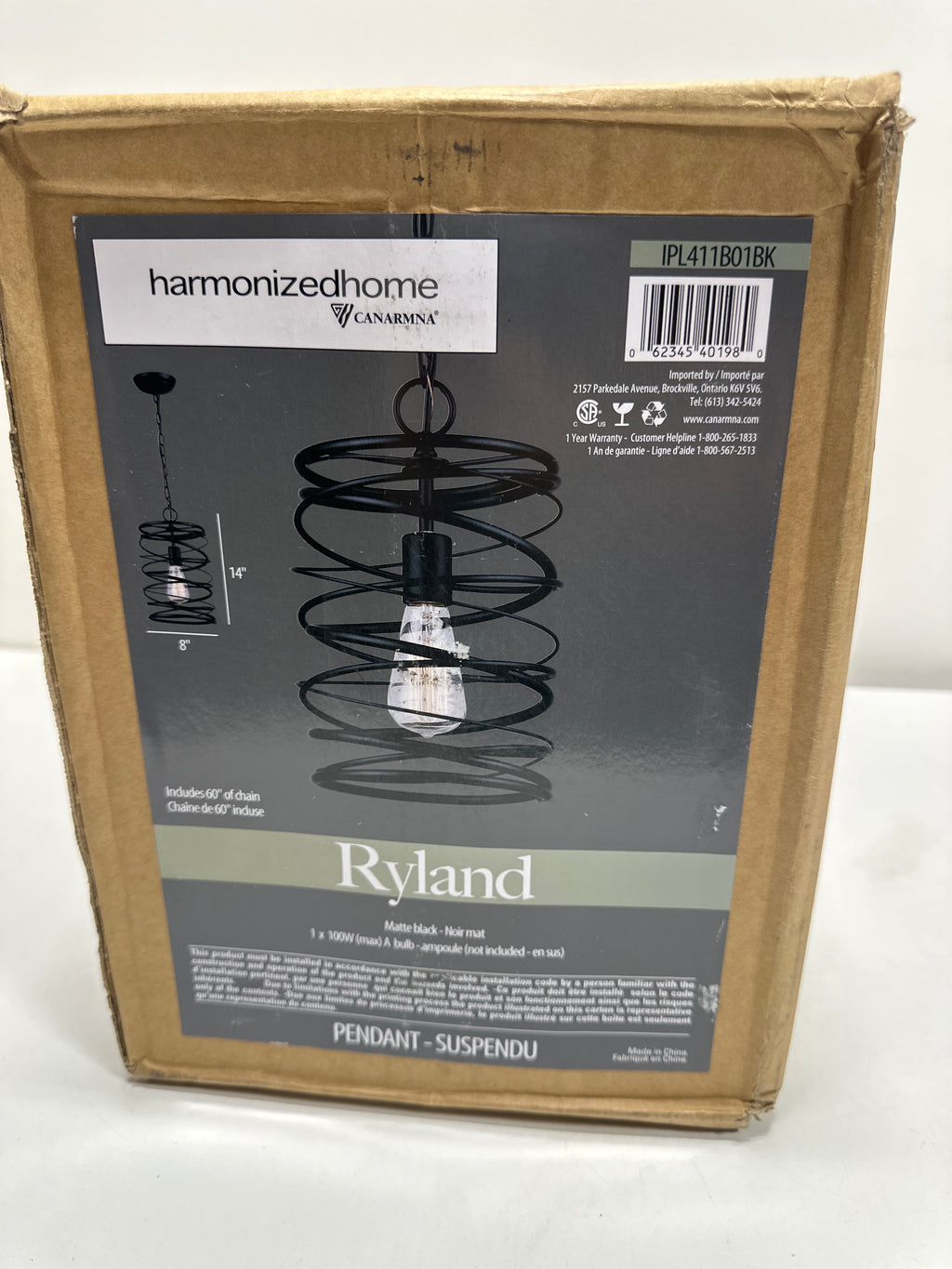 Canarm IPL411B01 Ryland Single Light 8" Wide Abstract Mini Pendant Black