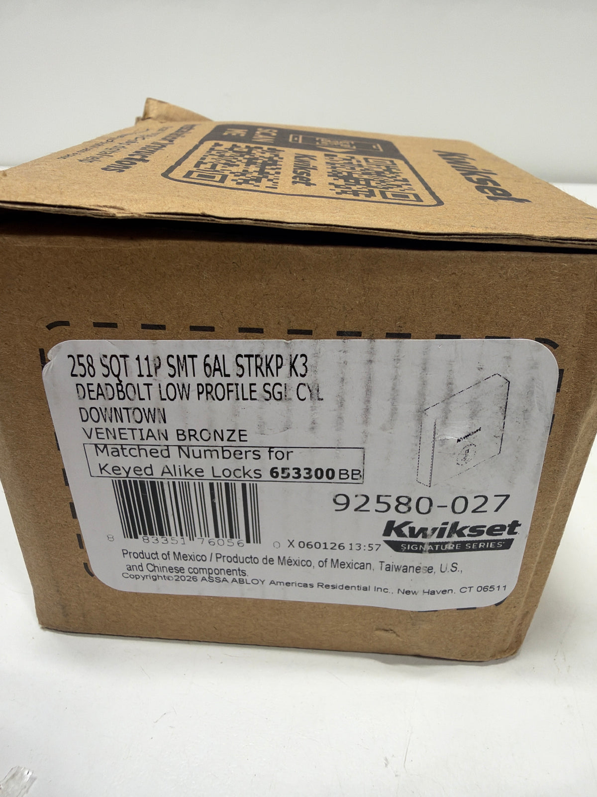 See desc 2 x Kwikset 258SQT-S Downtown Low Profile Single Cylinder Deadbolt with SmartKey