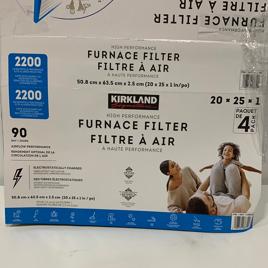 Kirkland Signature 2200 High Performance Furnace Air Filter, 20x25x1 (Pack of 4)