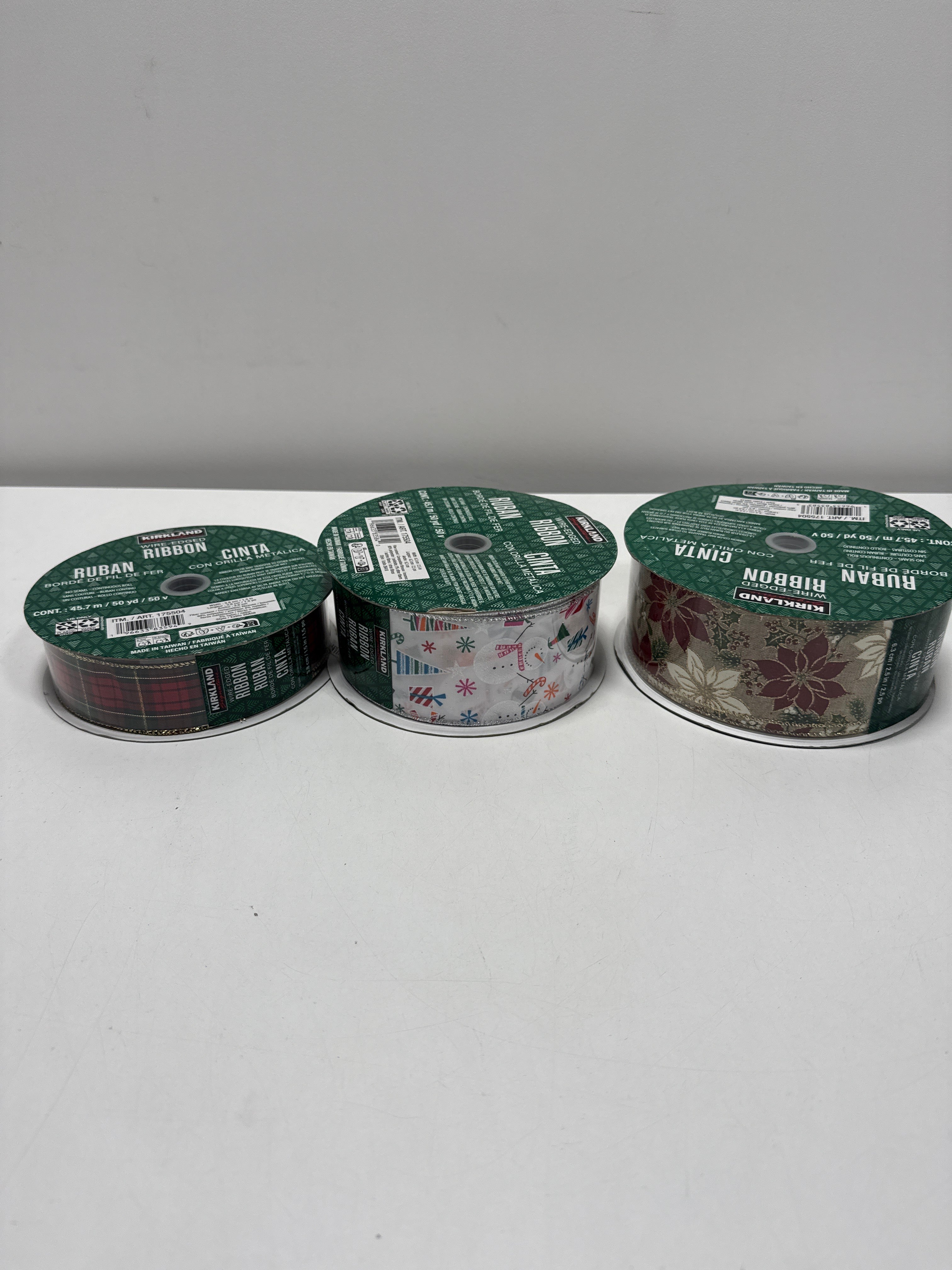 3 Kirkland Wire-Edged Ribbon Assorted Colors 2.5", 1.5" Wide 50 YD