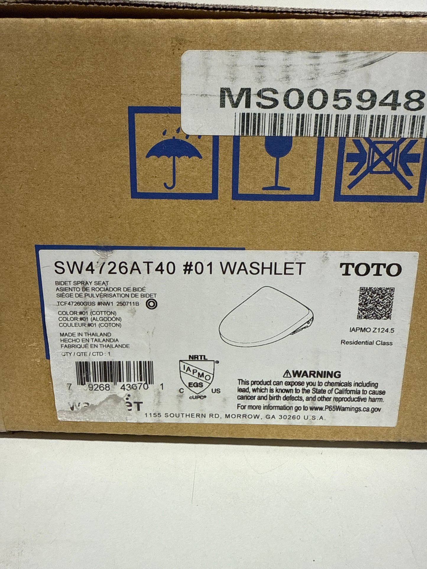 TOTO S7 WASHLET+ Electronic Bidet Toilet Seat with EWATER+ Bowl and Wand Cleaning and Contemporary Lid, Elongated, Cotton White - SW4726AT40#01