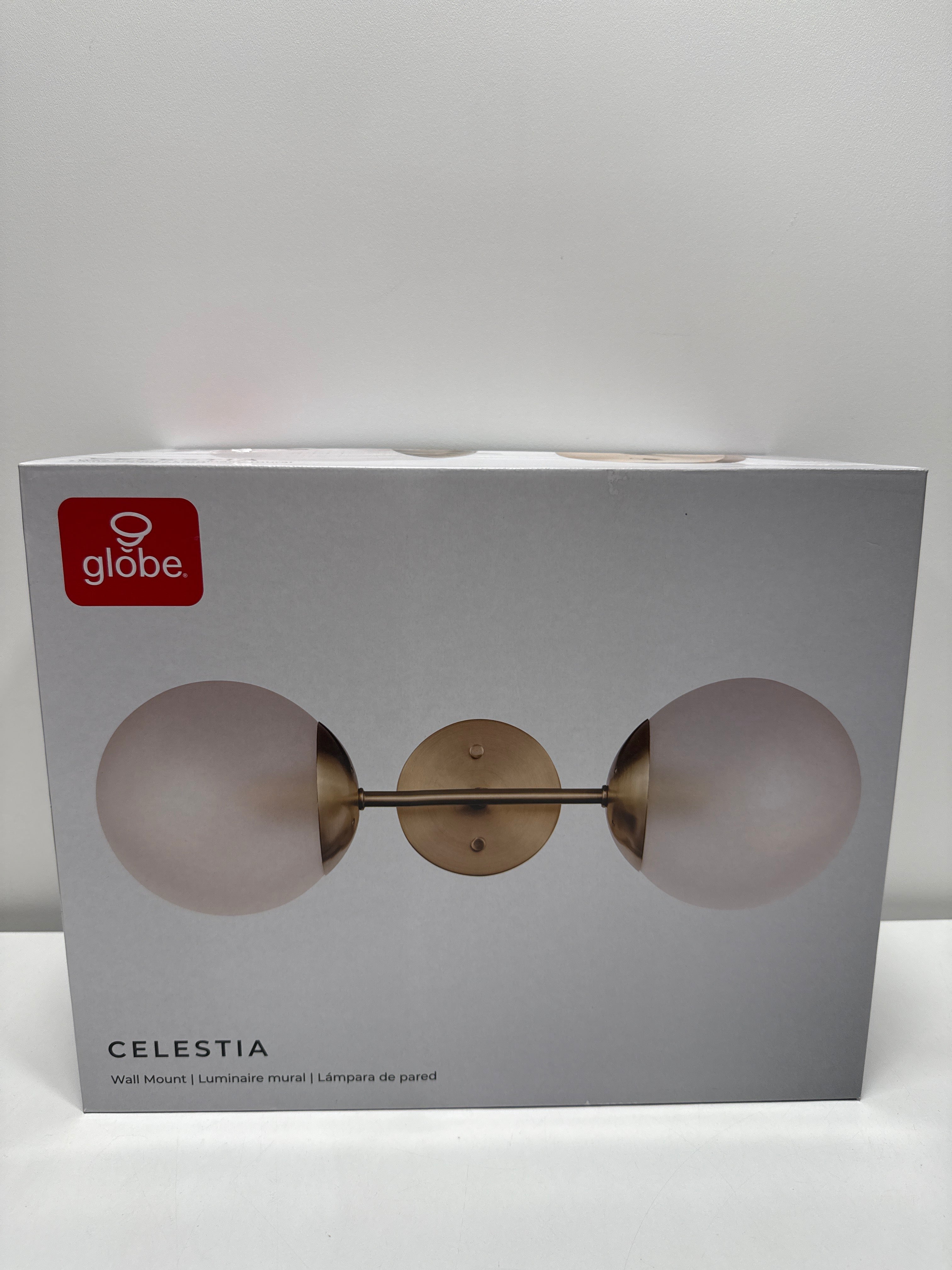 Globe Electric Celestia 2-Light Wall Sconce, Matte Brass, Frosted Glass Shades