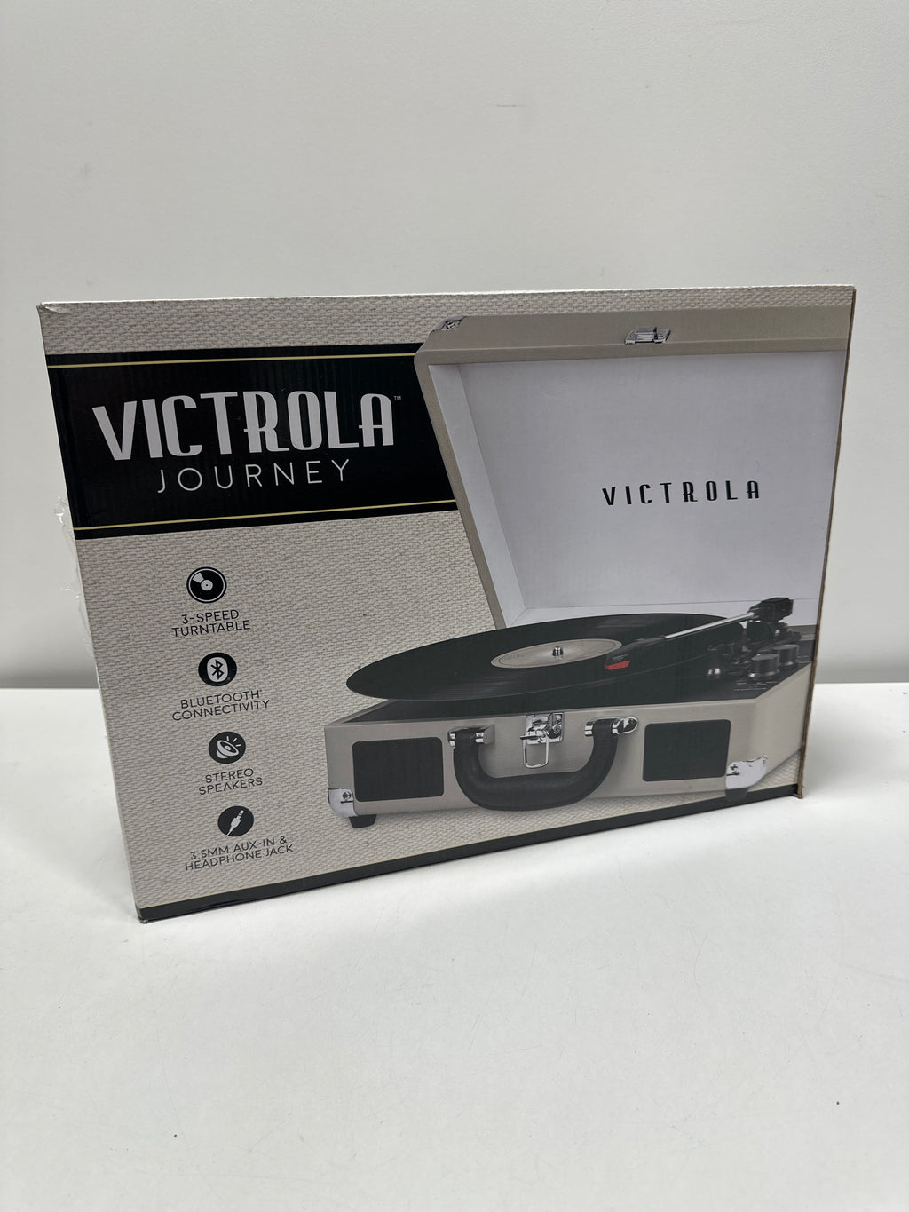 Victrola - Journey Bluetooth Suitcase Record Player with 3-speed Turntable - Light Gray - *Headphones & Tech Accessories