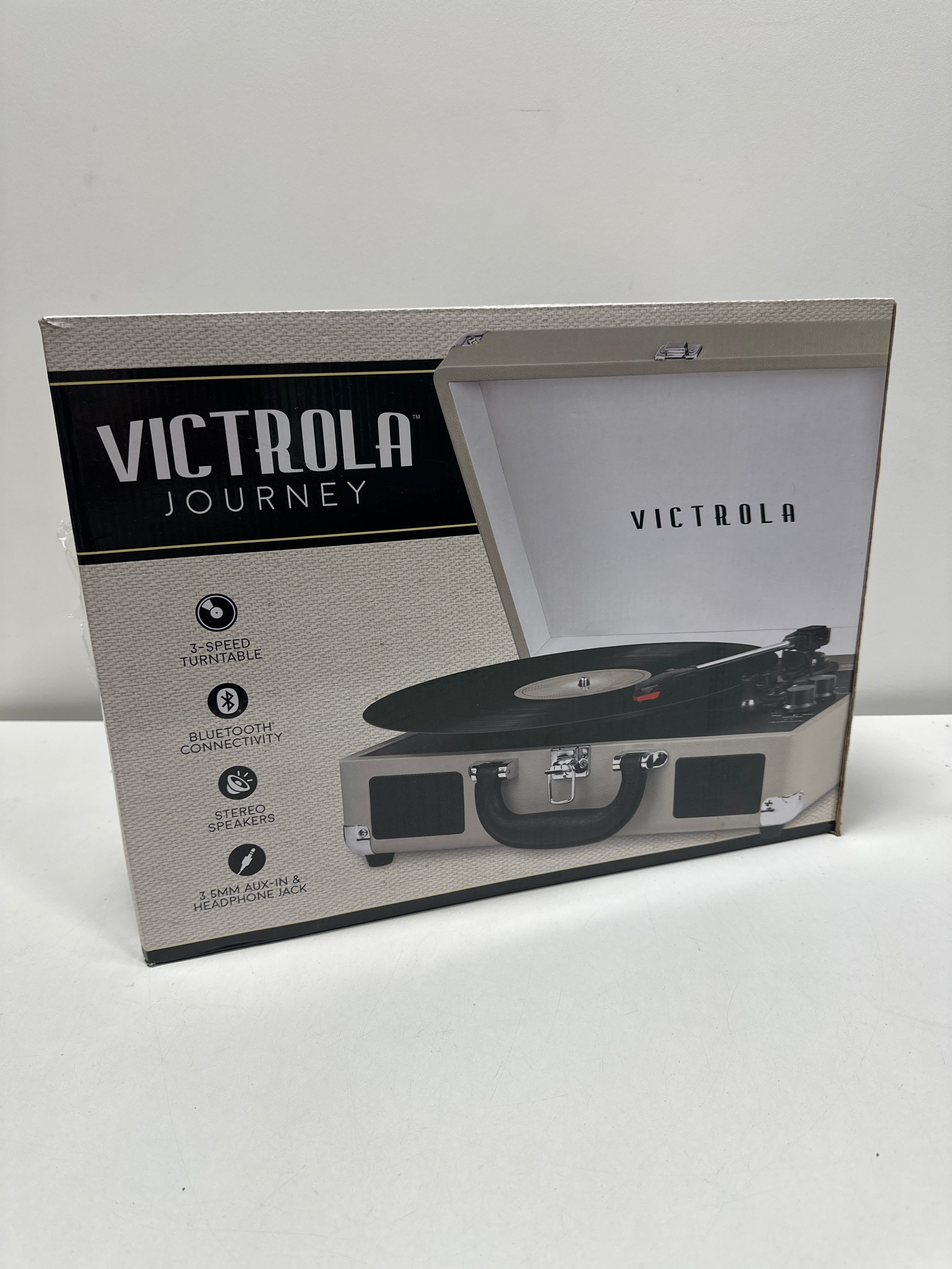 Victrola - Journey Bluetooth Suitcase Record Player with 3-speed Turntable - Light Gray - *Headphones & Tech Accessories