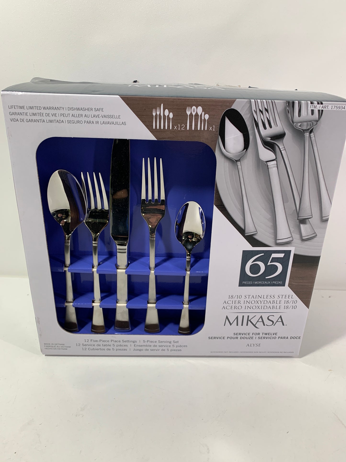 Mikasa, Alyse Flatware Service for 12, 65 Piece Set, 18/10 Stainless Steel, Silverware Set with Serving Utensils