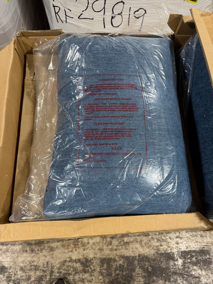 OSP Home Furnishings Amari Relaxed Modern Accent Chair, Navy Fabric with Antique White Wood Frame