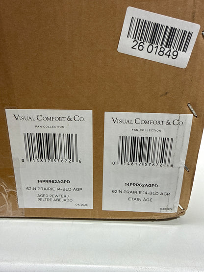 Monte Carlo 14PRR62AGPD Prairie Windmill Energy Star 62" Outdoor Ceiling Fan with LED Light and Hand Remote Control, 14 Wood Blades, Aged Pewter