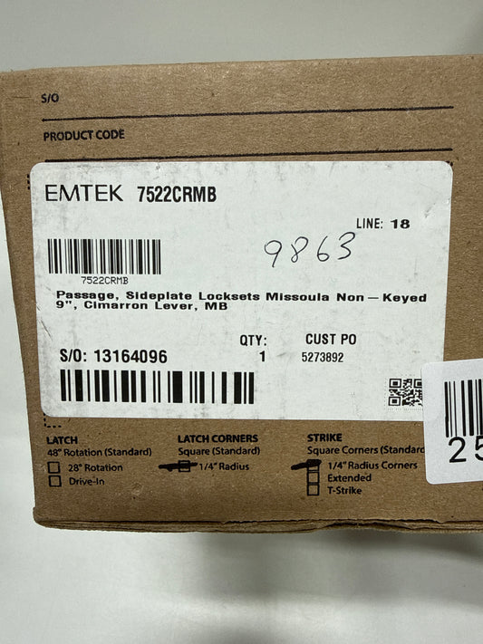 Emtek Link Emtek Passage, Sideplate Locksets Missoula Non-Keyed 9'', Cimarron Lever, MB