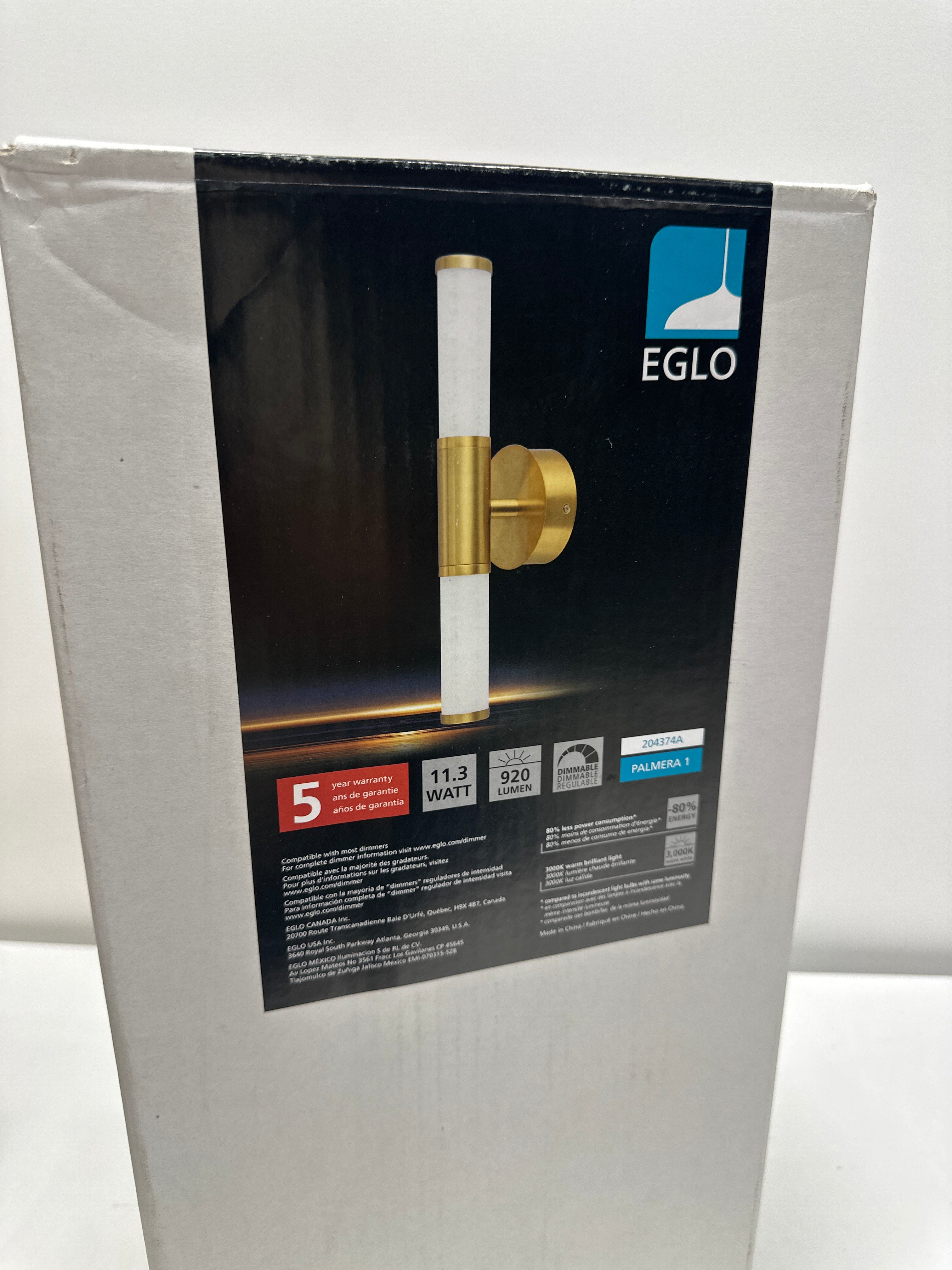 EGLO Palmera 17" Modern Vanity Light Damp Certificated Wall Sconce Bathroom Dimmable LED Mirror Lighting Fixture, Gold