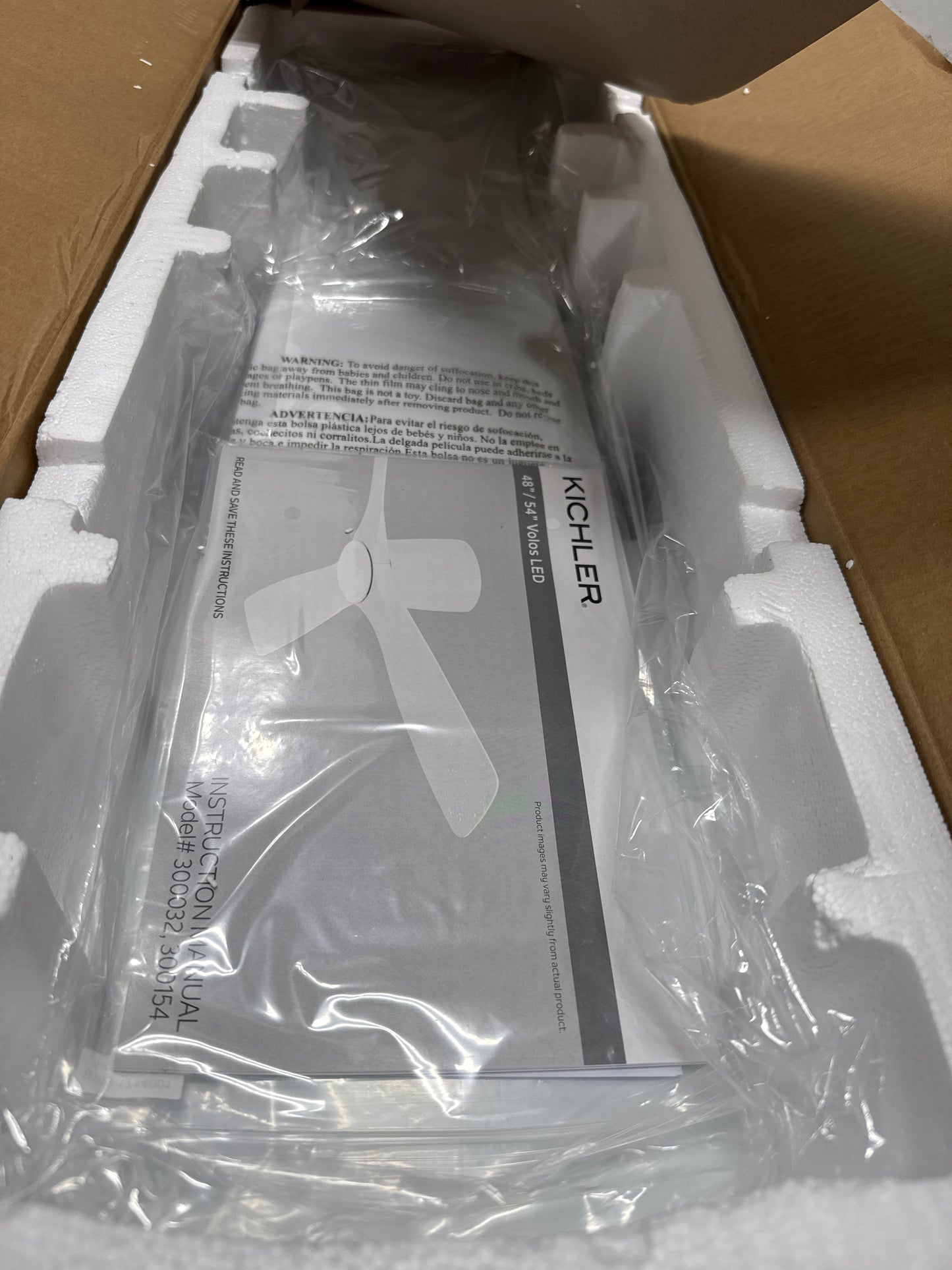 Kichler Volos 54” Ceiling Fan with Light in Matte White, Small Indoor Modern Fan with Quiet Motor and Sleek 3-Blade Design, 300154MWH