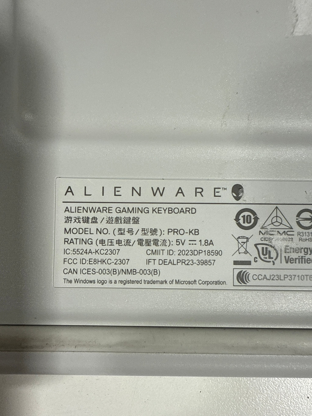 Used Alienware Pro Wireless Gaming Keyboard - White (PRO-KB-W-WW) - *Computers & Office