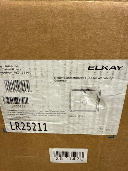Elkay LR2521 Lustertone 25’’ Drop In Single Basin Stainless Steel Kitchen Sink - 1 Faucet Hole - *Plumbing