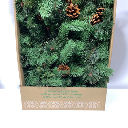 Kirkland 9ft Pre Lit White/Multi Color LED Greenery Garland with Pinecones