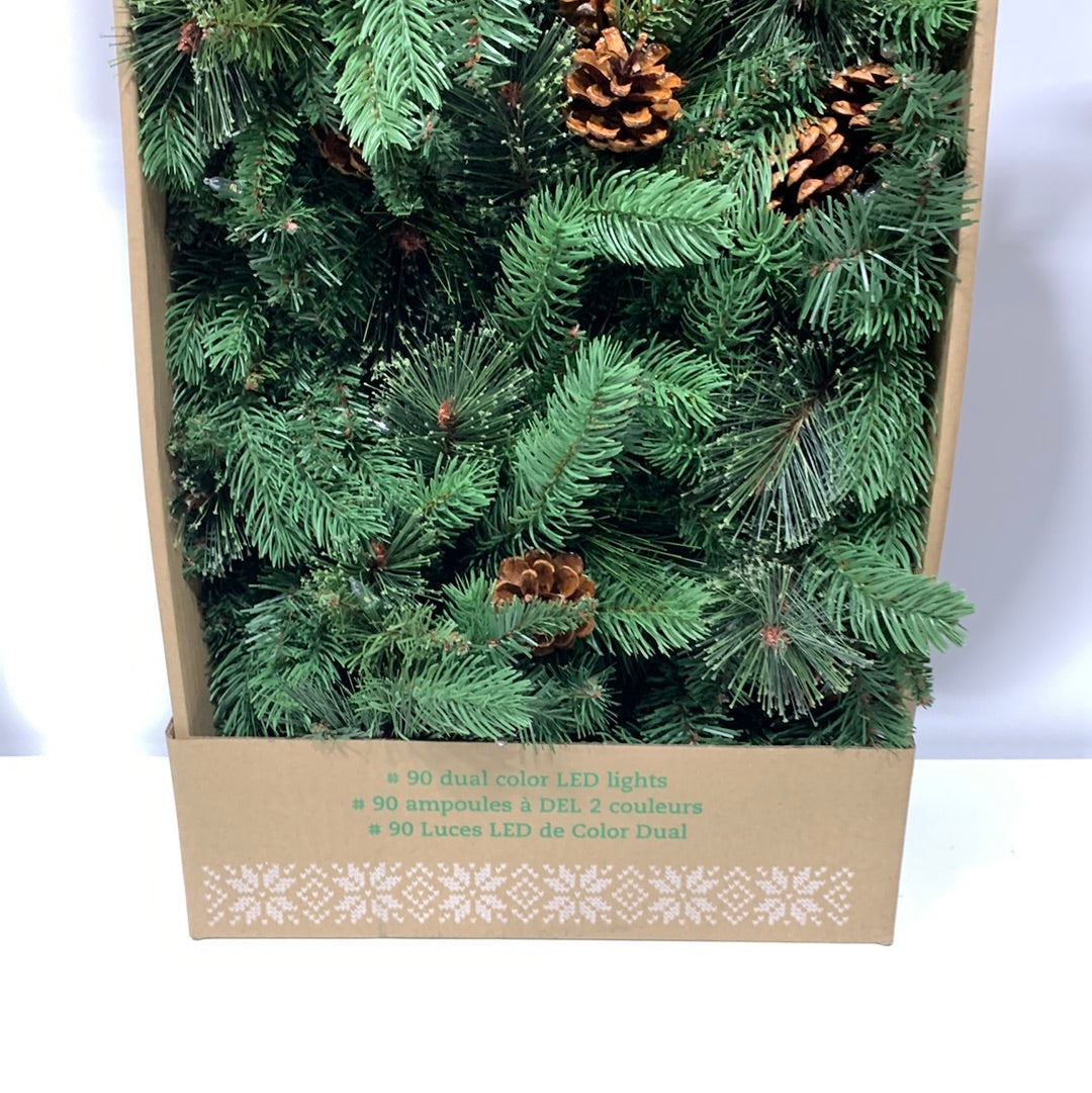 Lot of 3  Kirkland 9ft Pre Lit White/Multi Color LED Greenery Garland with Pinecones