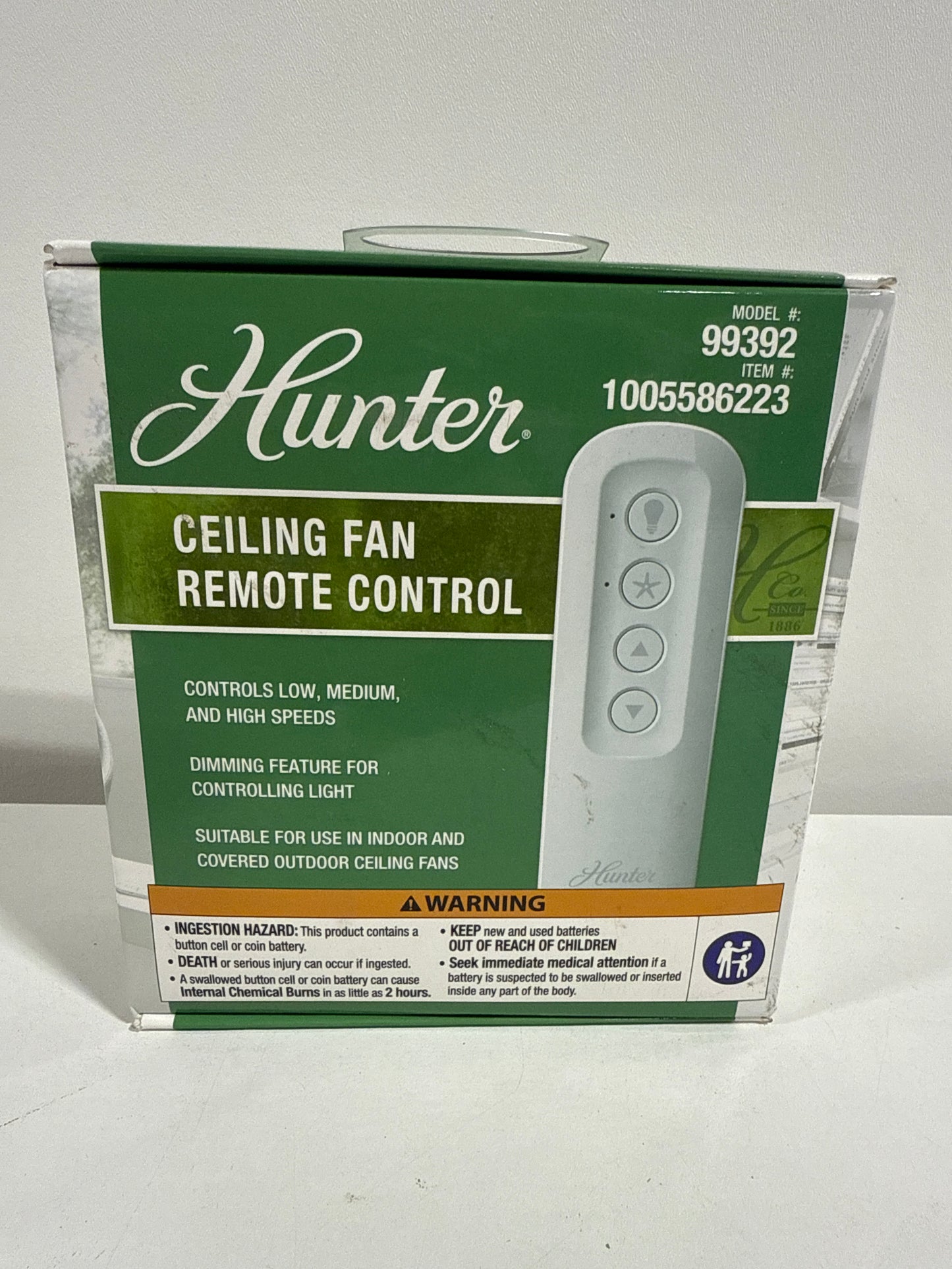 Hunter Universal 3 Speed Damp Rated Ceiling Fan Handheld Remote Control White