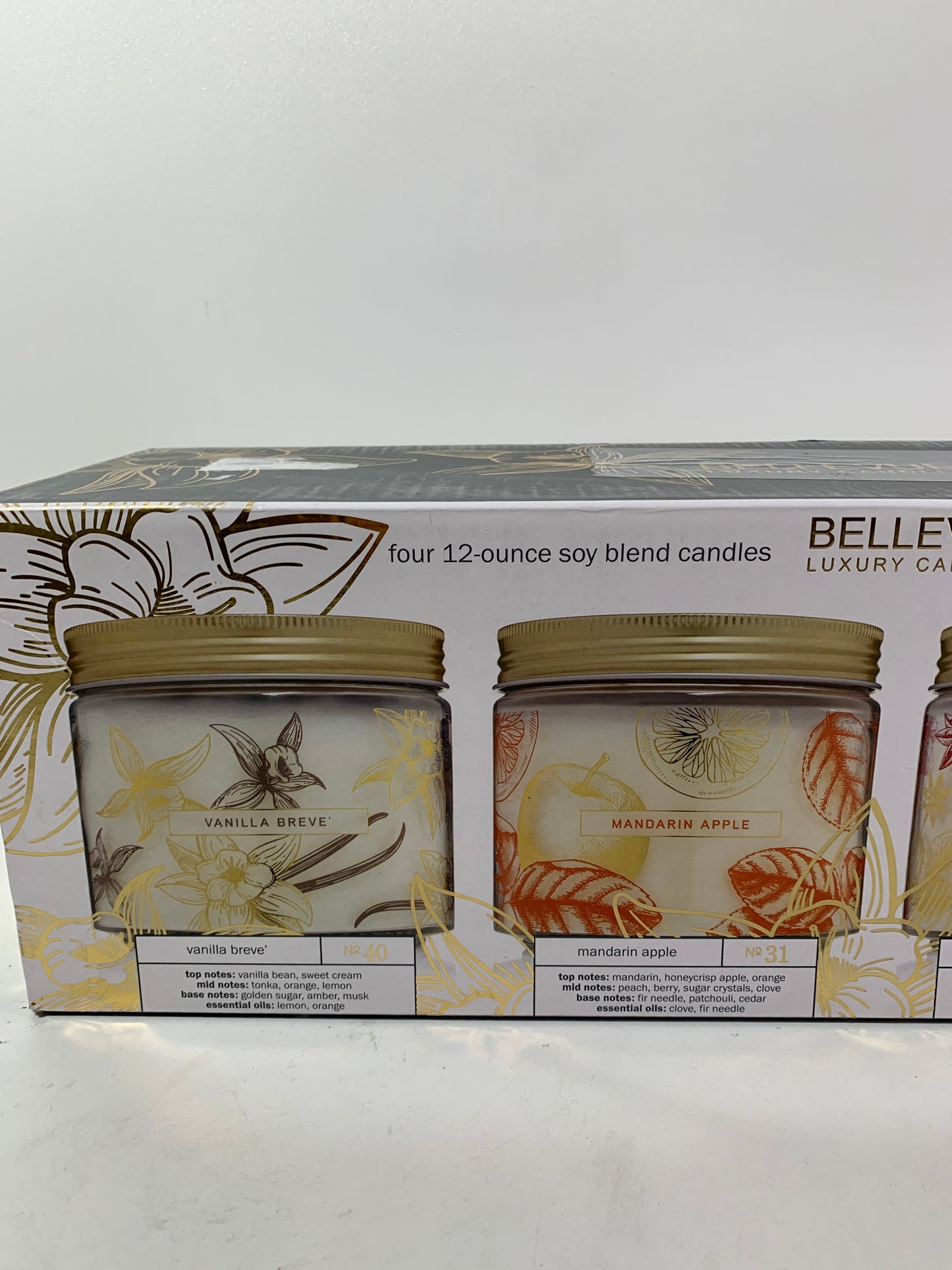 Bellevue Luxury Candles Artisan Fragrances W/ Essential Oils 4 Piece Set