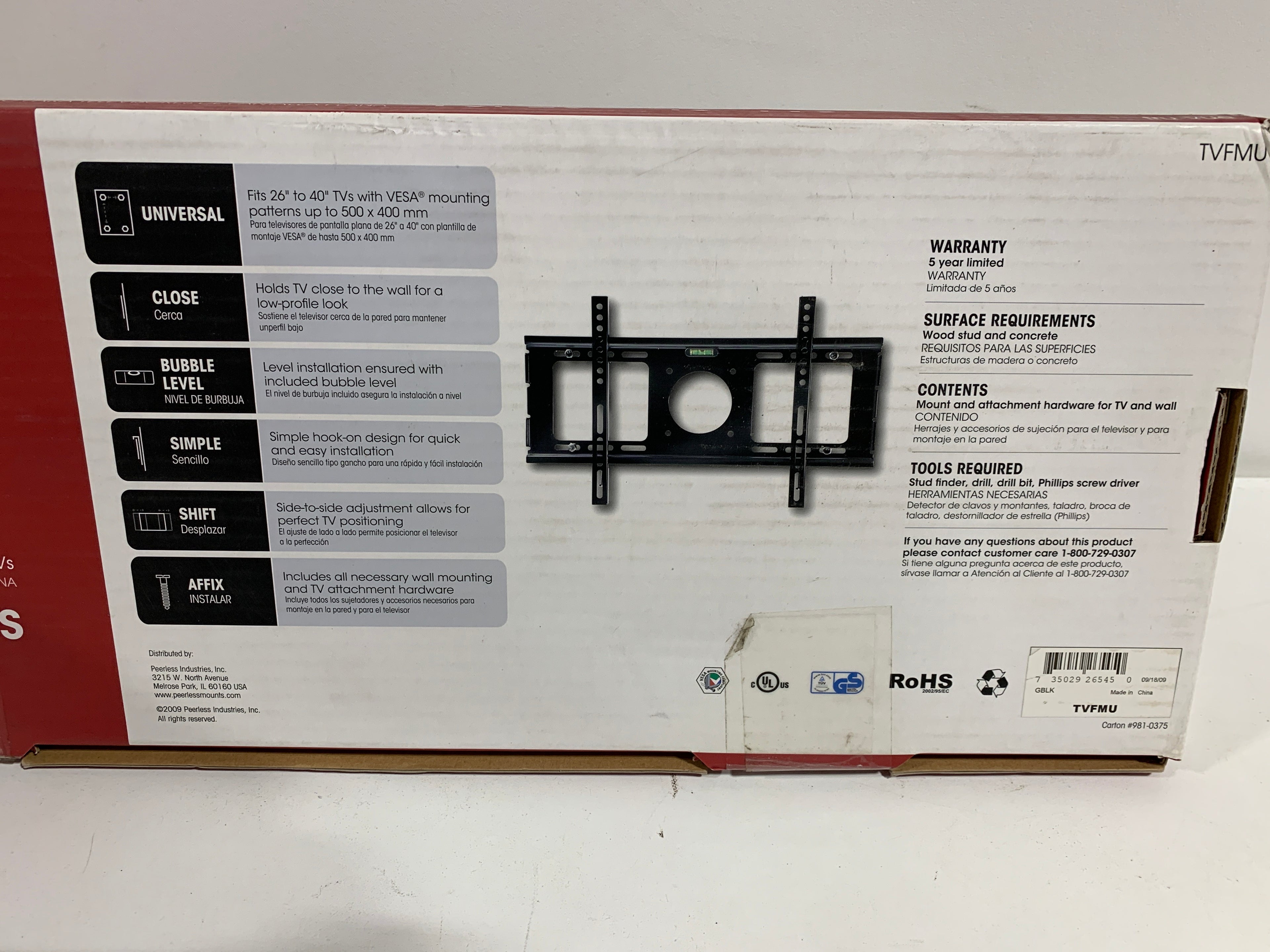 PEERLESS INDUSTRIES TVFMU 26-40’’ Universal Flat TV Mount - *TV & Home Theater