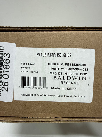 Baldwin PV.TUB.R.CRR.150.6L.DS Tube Right-Handed Privacy Lever with Contemporary Round Rose, Satin Nickel