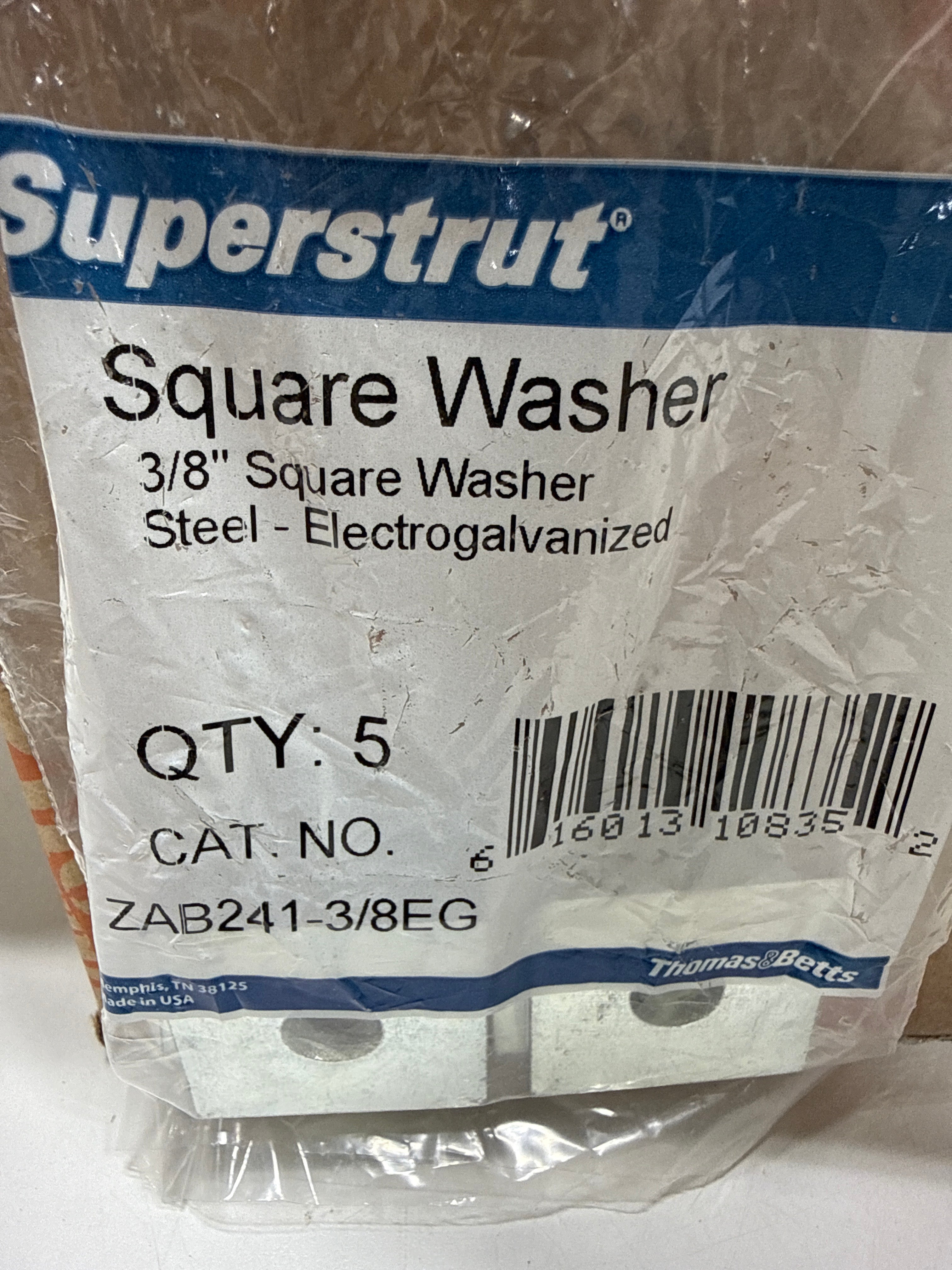 250 x 3/8 in. Square Strut Washer Silver Galvanized (ZAB2413/8EG-10)
