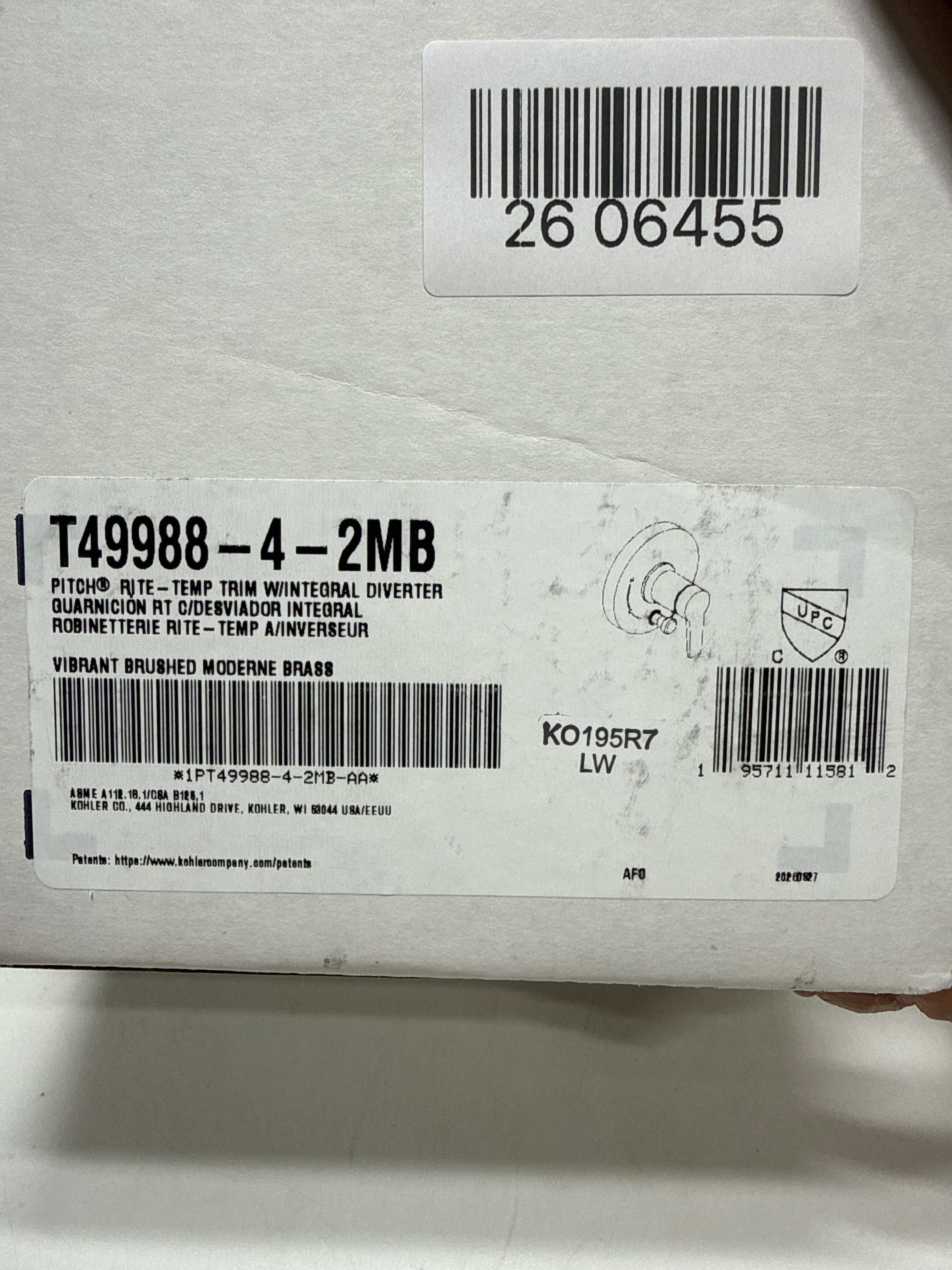 KOHLER K-T49988-4 Pitch Rite-Temp Valve Trim with Push-button Diverter