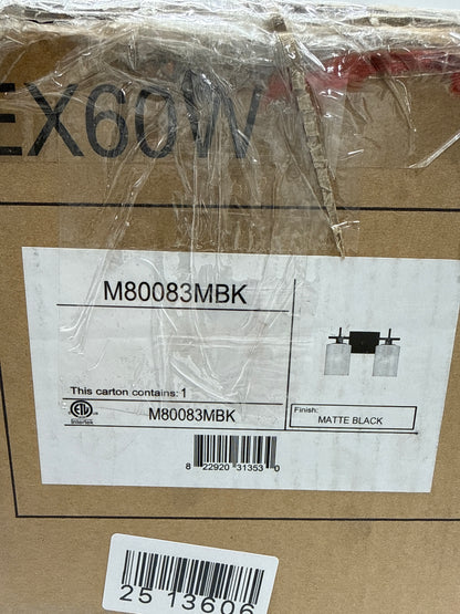 Meridian M80083MBK Modern White Strie Glass Bathroom Vanity Wall Light 2-Light 120 Total Watts 10’’ H x 14’’ W Matte