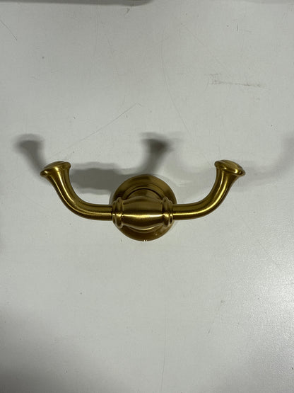 Alno A6784 Charlies 4-1/2" W Traditional Double Prong Solid Brass Wall Mounted Bathroom Towel Robe Hook Satin Brass