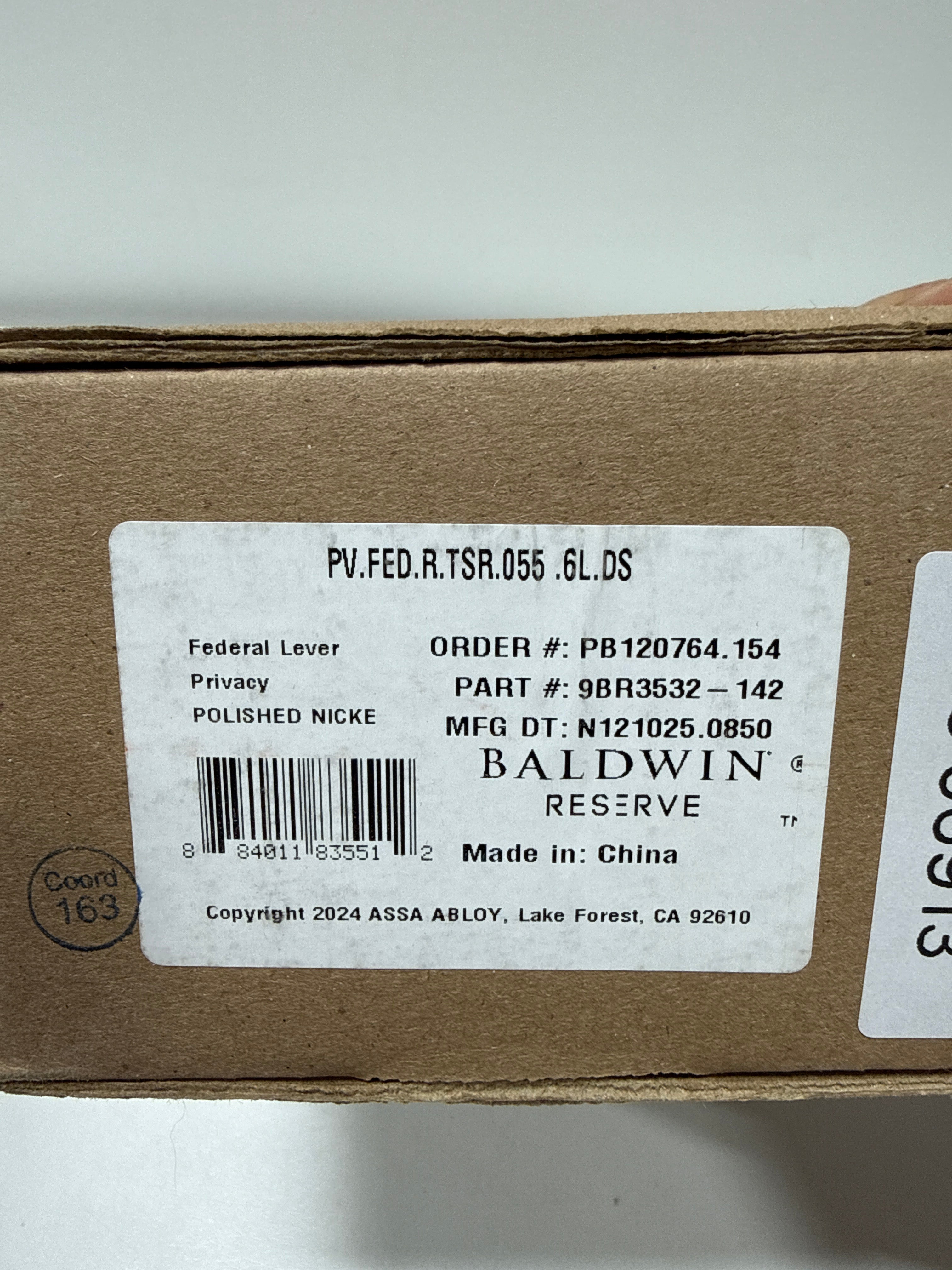 Baldwin Reserve PVFEDTSR141 Door Handle Sets Privacy Federal Lever and Traditional Square Rose Bright Nickel Finish