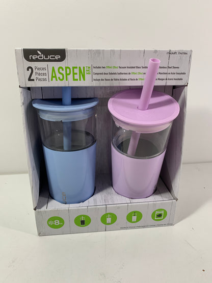 Reduce Vacuum Insulated Glass Tumblers Stainless Steel Sleeves 2 Pack