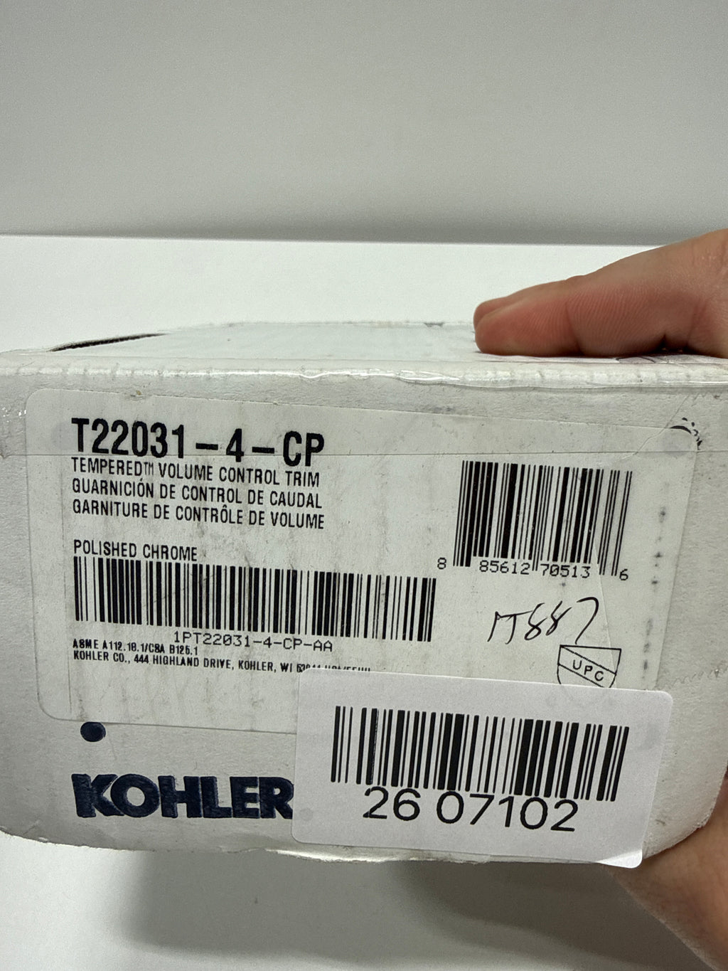 Kohler K-T22031-4 Tempered Single Handle Volume Control Valve Trim - Less Valve Polished Chrome Showers Volume Control Trims Single Handle