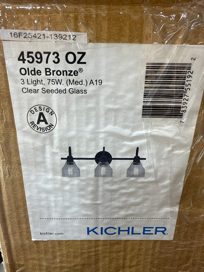 Kichler Avery 24’’ Vanity Bath Light in Olde Bronze® Vintage 3-Light Bathroom Wall Mount Fixtured with Clear Seeded