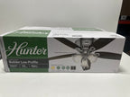 Hunter 52 inch Indoor Ceiling Fan with LED Lights - Ceiling Fan with Pull Chain, For Bedroom, Living Room, or Kitchen, Low Profile Mount, No Remote, 5 Blades - Builder 53328, Brushed Nickel