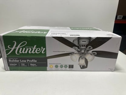 Hunter 52 inch Indoor Ceiling Fan with LED Lights - Ceiling Fan with Pull Chain, For Bedroom, Living Room, or Kitchen, Low Profile Mount, No Remote, 5 Blades - Builder 53328, Brushed Nickel