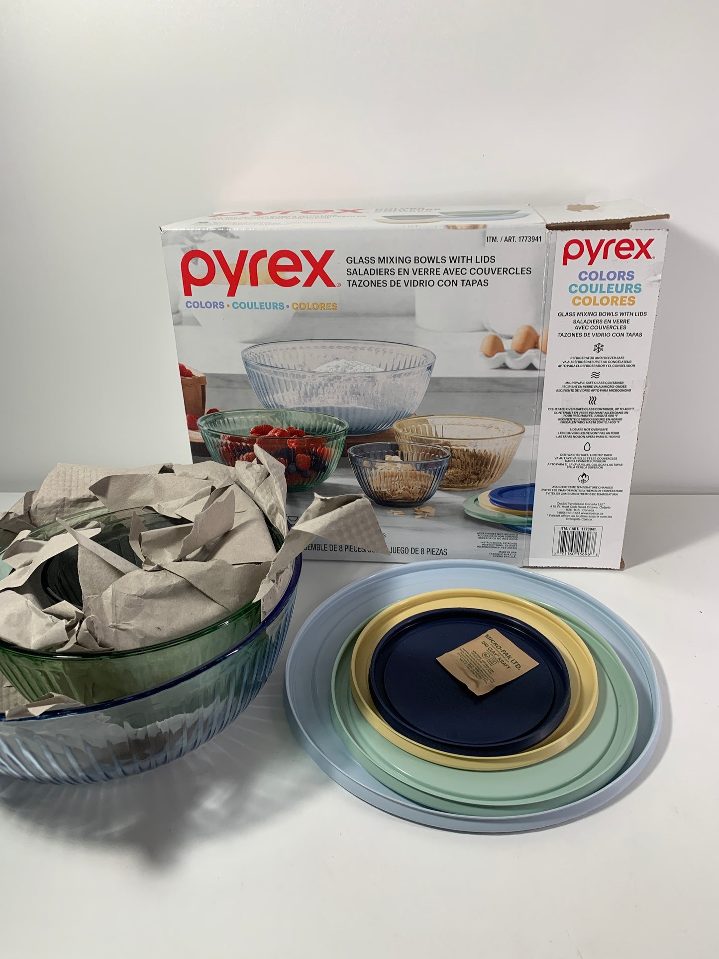 pyrex 100+ Years Glass Mixing Bowls 8-Piece Improved (Limited Edition) - Assorted Colors Lid