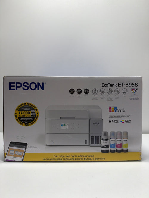 See Desc Epson EcoTank ET-3958 Wireless All-in-One Color Supertank Printer, Refillable Tanks, 2.4" Color Screen