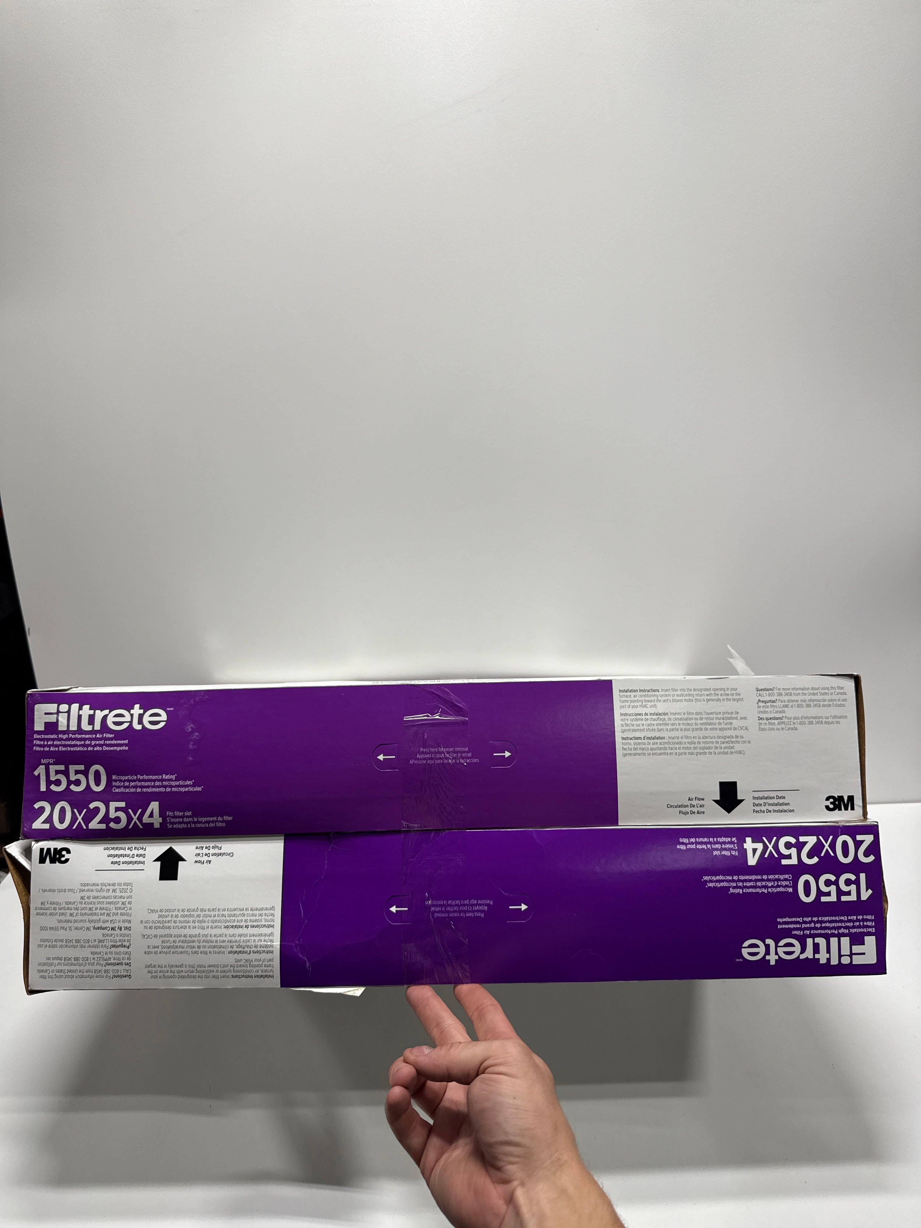 2 x Filtrete Air Filter 4”, MPR 1550 MERV 12, Ultra Allergen, Bacteria, and Virus Deep Pleat Filter