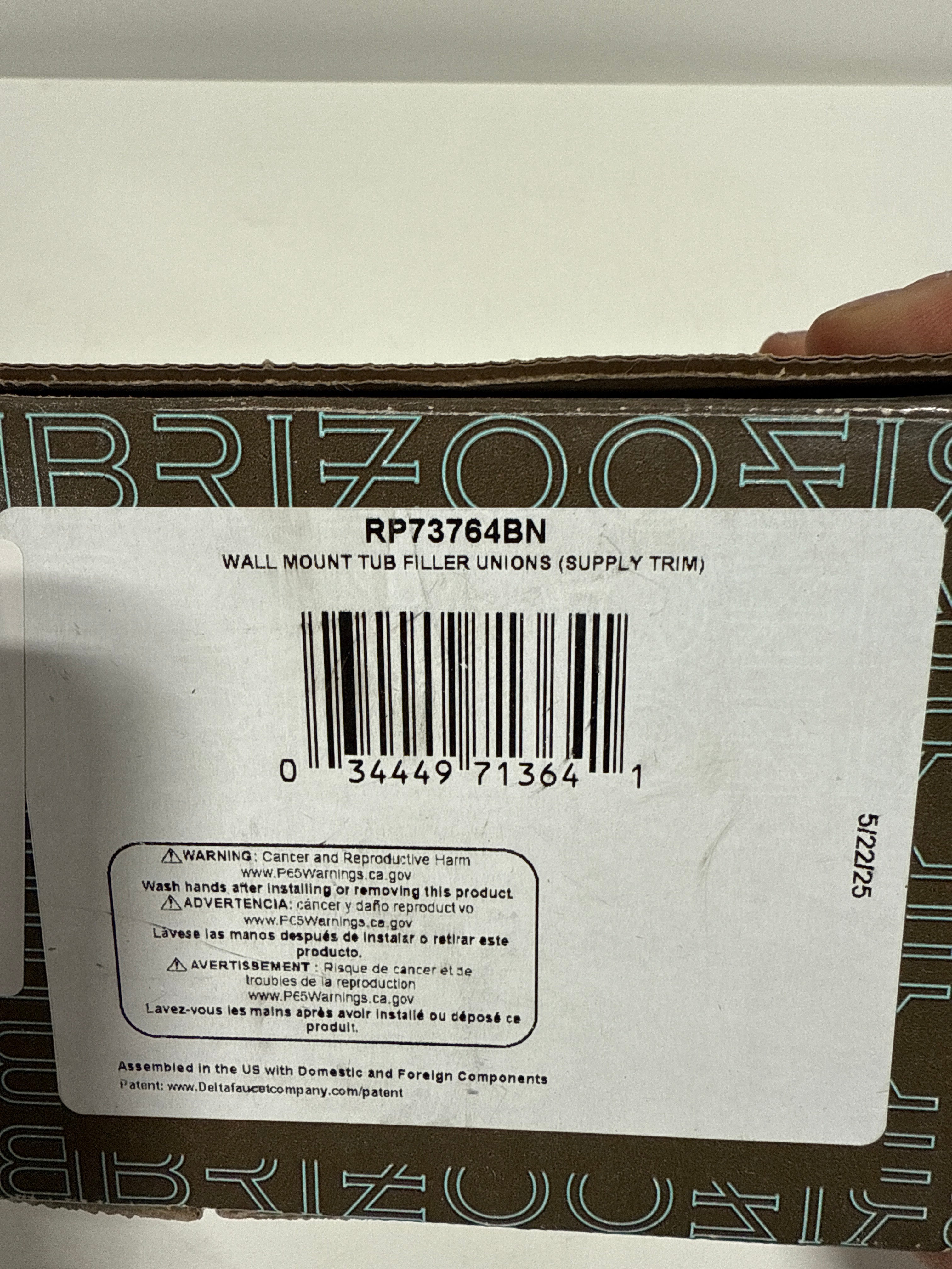 Brizo Traditional: Wall Mount Tub Filler Unions RP73764 - *Plumbing