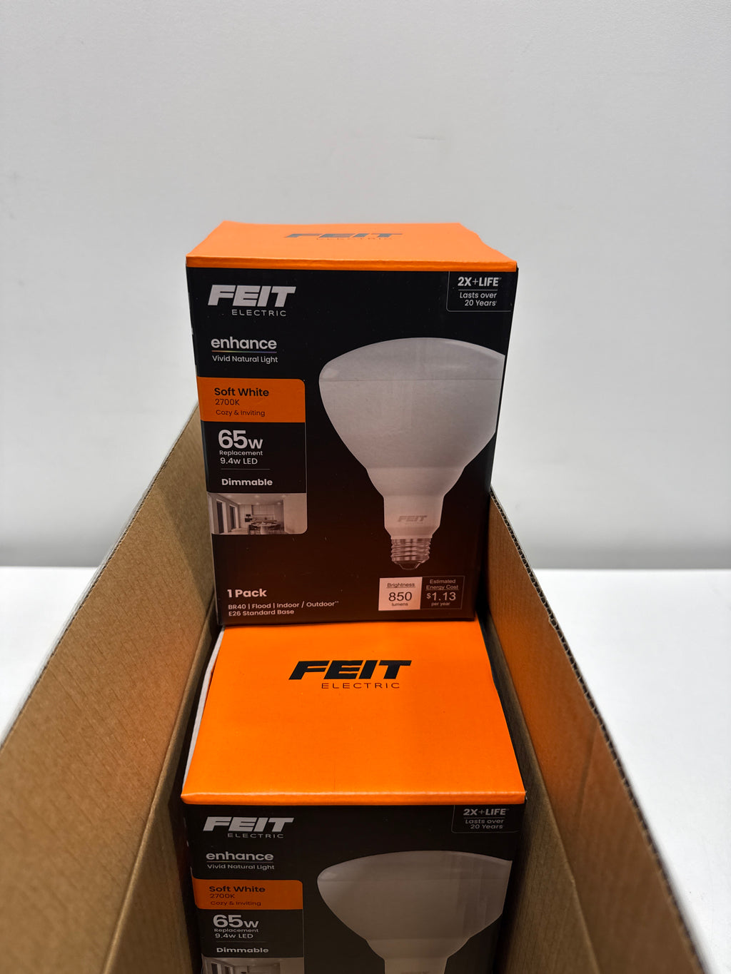 4 x Feit Single 9.4 Watt Dimmable BR40 Medium (E26) LED Bulb - 850 Lumens, 2700K, and 90CRI