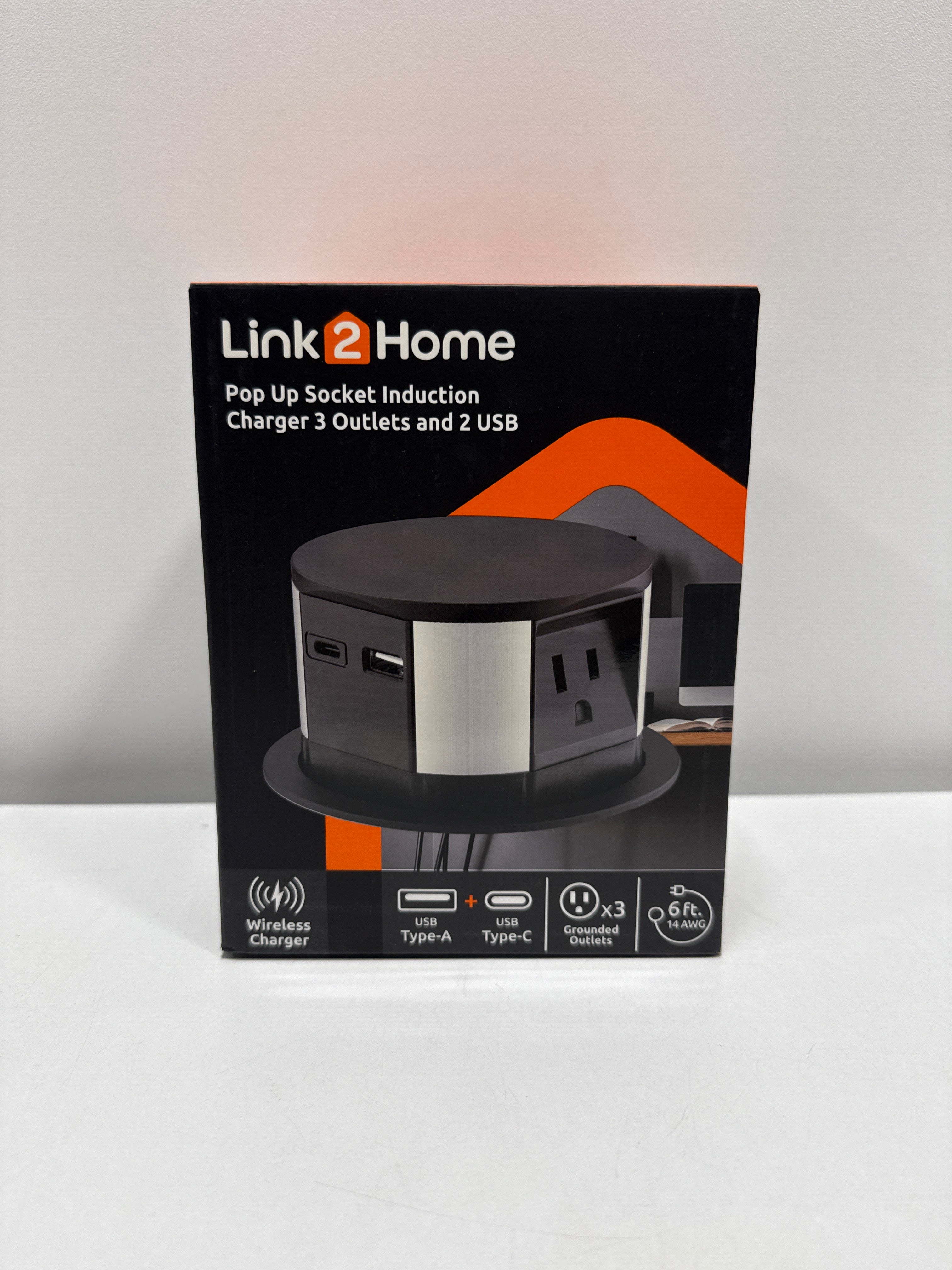 Link2Home Wireless Charging Pop up Outlet with USB 3 Outlets Black