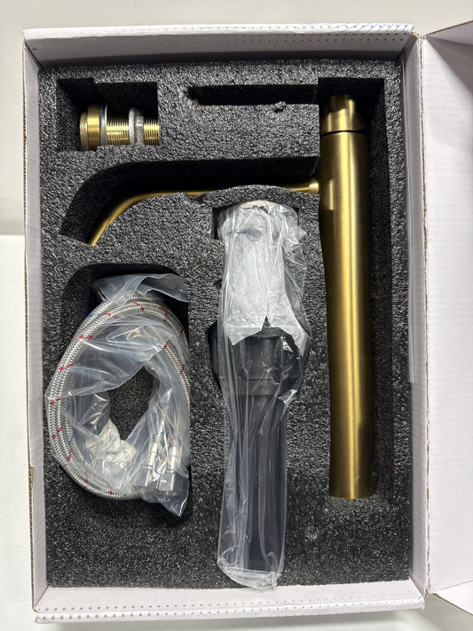 HOMEMYSTIQUE Single Handle High Arc Vessel Sink Bathroom Faucet with Pop-Up Drain and Spot Resistant in Brushed Gold