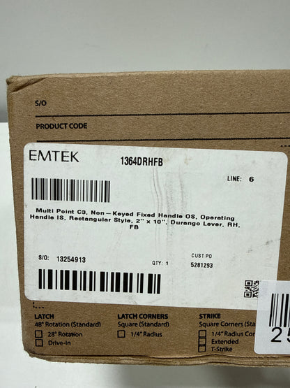 Emtek - Multi Point C3 Non-Keyed Fixed Handle OS Operating Handle IS Rectangular Style 2’’ x 10’’ Durango Lever RH FB