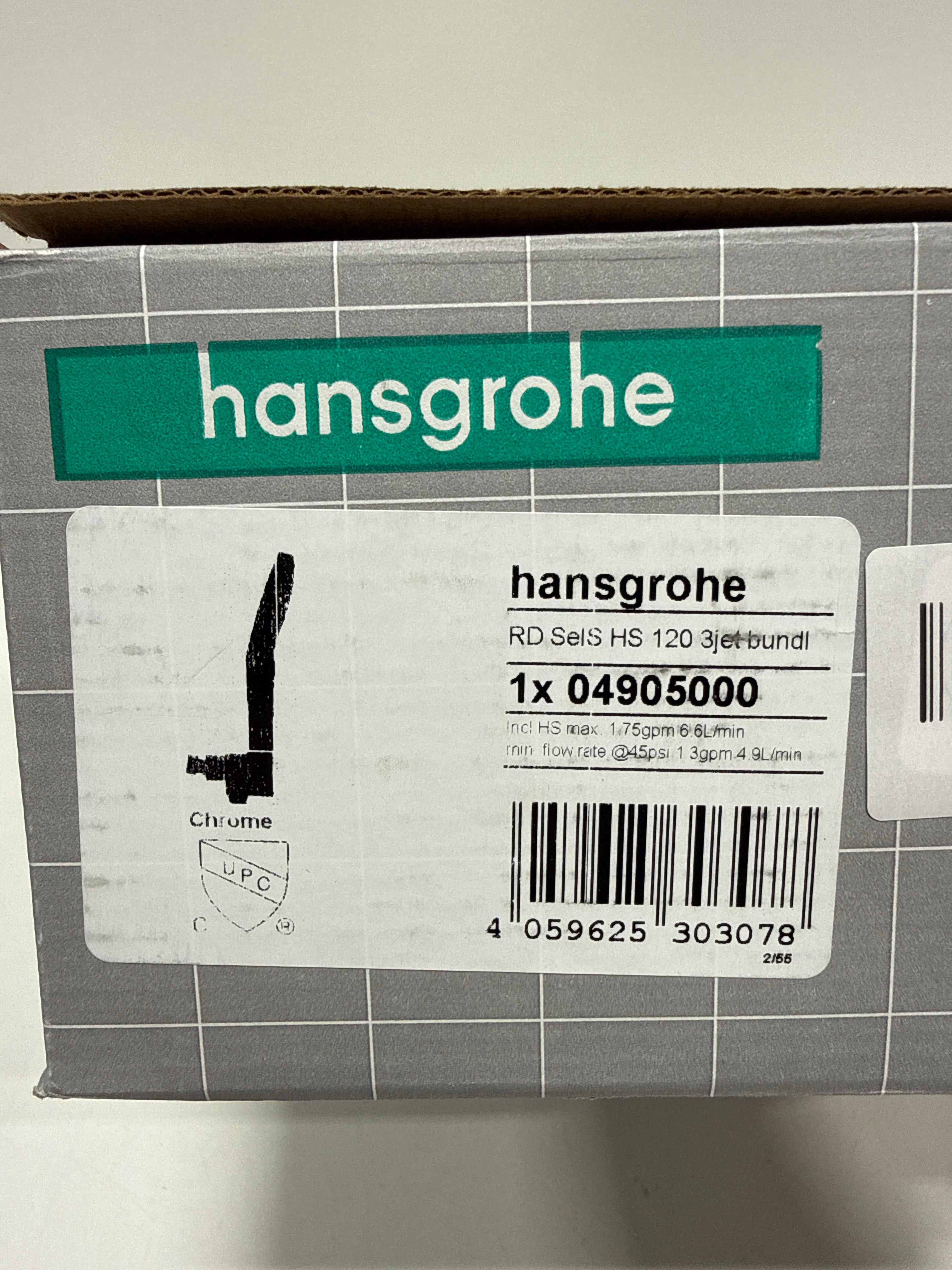 hansgrohe Raindance Select S Adjustable 5-inch Handheld Shower Head Set Modern 3 Spray PowderRain, Full and Massage Easy Install with Hose in Chrome, 1.75 GPM, 04905000