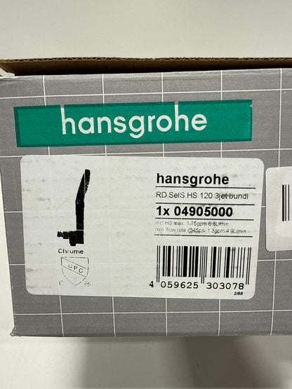 hansgrohe Raindance Select S Adjustable 5-inch Handheld Shower Head Set Modern 3 Spray PowderRain, Full and Massage Easy Install with Hose in Chrome, 1.75 GPM, 04905000