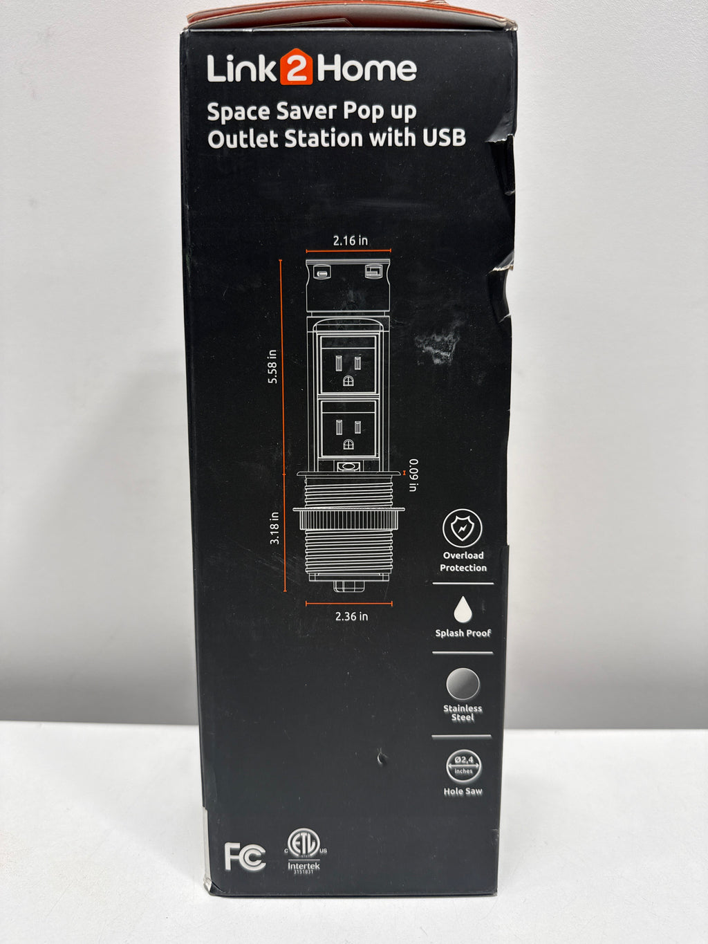 Link2Home Pop up Outlet with USB 2 Outlets Stainless Steel 2.4A