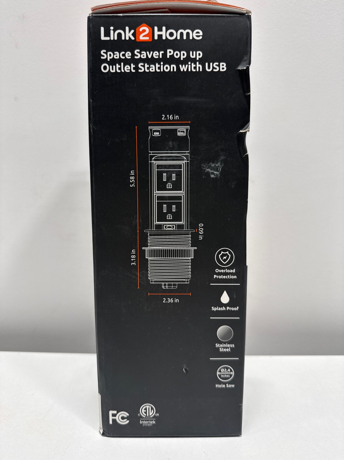 Link2Home Pop up Outlet with USB 2 Outlets Stainless Steel 2.4A